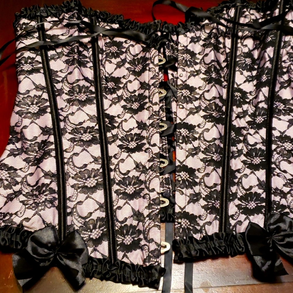 Baby Pink and Black Lace Corset